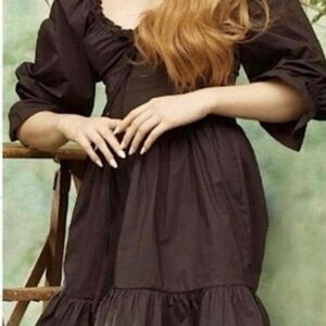 Hill House The Samantha Dress in Black Poplin Size médium